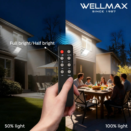 Lámpara solar de exterior WELLMAX, versión mejorada, con panel solar y mando a distancia, 6500K.