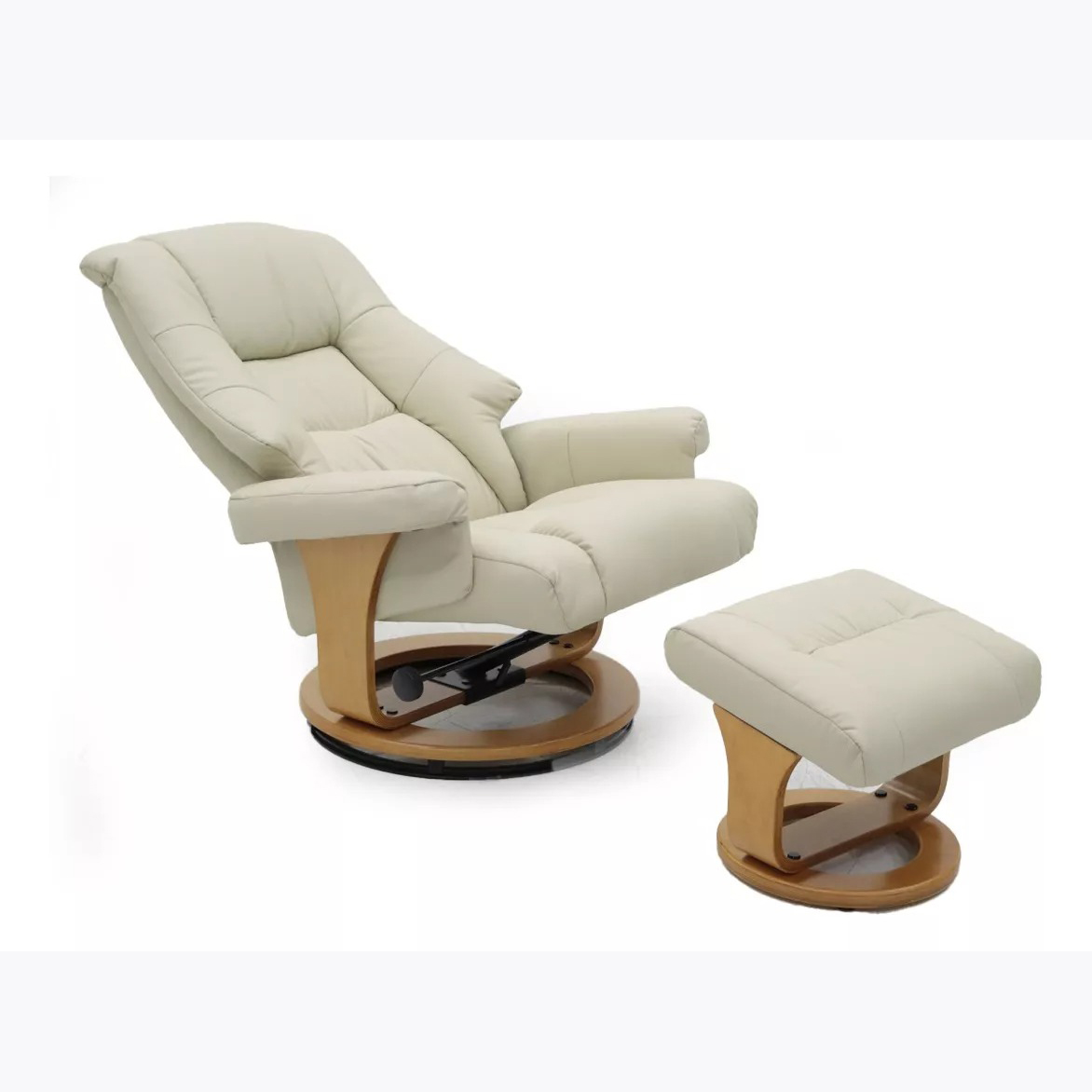 Sillon Reclinable Elegante Giratorio Otoman Taburete Vanlig Color Beige Diseño De La Tela Lujo Vinipiel