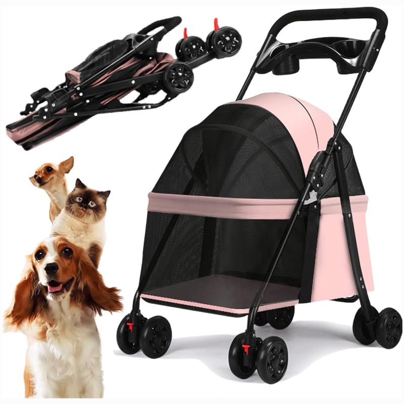 Carriola para Mascotas Plegable con Ruedas, Carrito Portátil para Perros, Gatos y Conejos, con Ventilación de Malla, Diseño Ligero y Cómodo, Ideal para Paseos y Viajes. Colores: Negro, Rosa, Gris y Azul