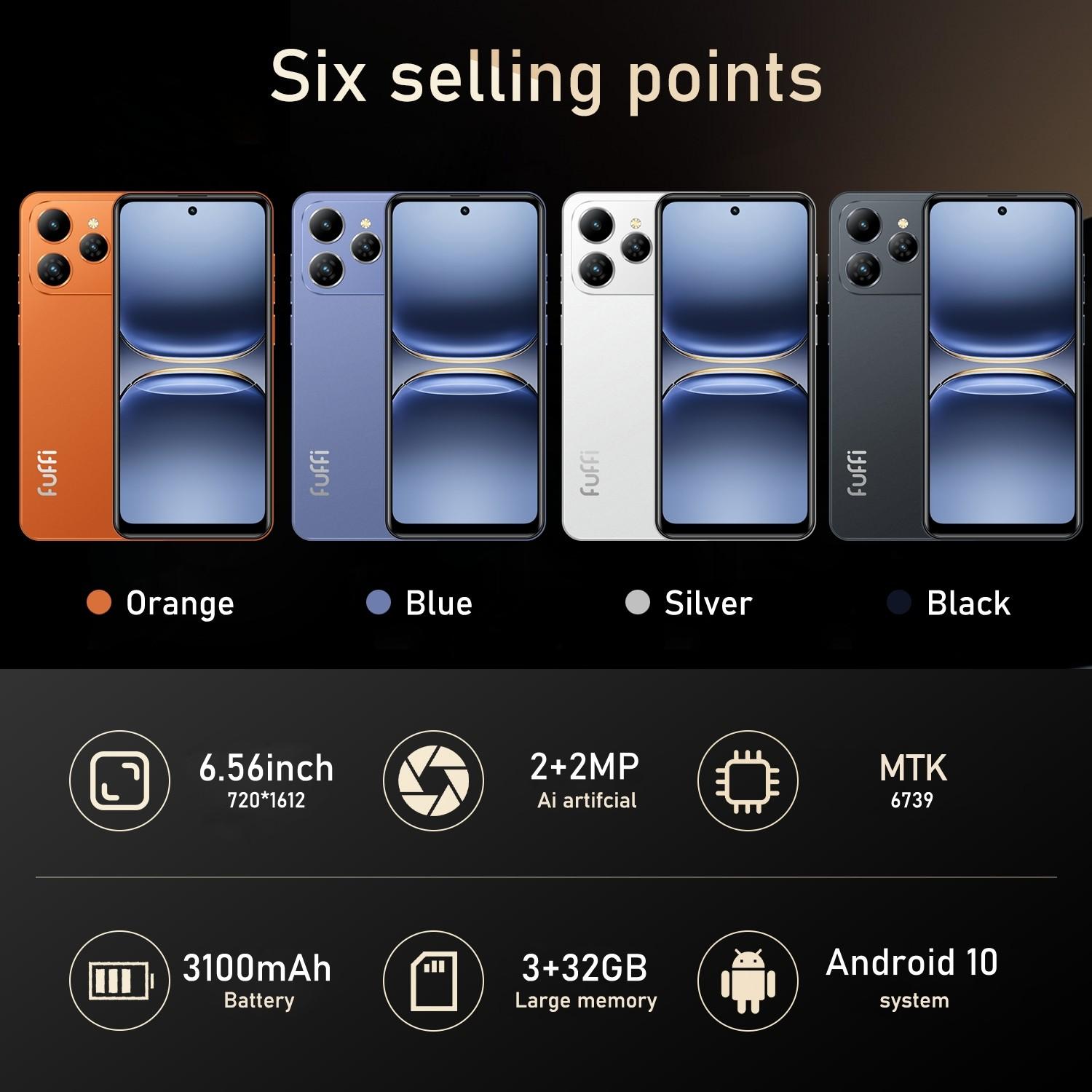 FUFFI M17 Pro Smartphone, Large Screen Smartphone, 6.56-inch HD Screen, Global 4G Network, Dual-SIM, Quad-Core Processor, 3GB RAM + 32GB ROM, 3100mAh Battery, Android OS, Android Cell Phone
