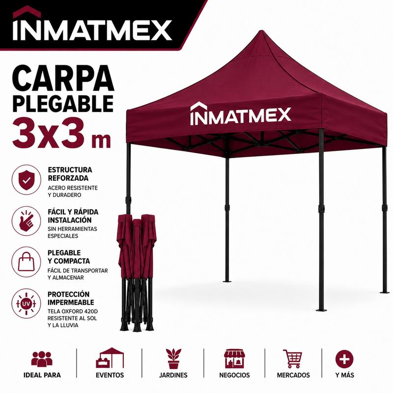 CARPA PLEGABLE 3X3 IMPERMEABLE PARA EVENTOS Y EXTERIOR