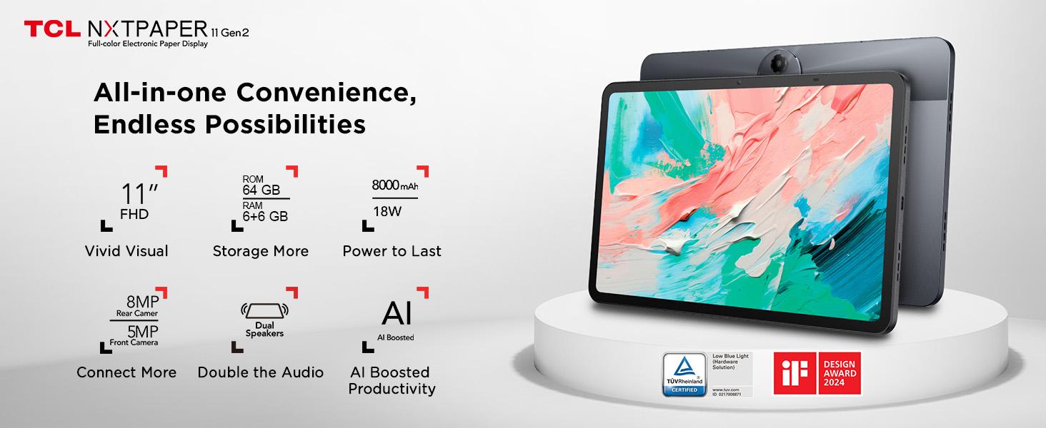 TCL NXTPAPER 11 Gen 2 Android Tablet - 11" NXTPAPER 4.0 Screen, Drawing Pad/Digital Notebook for Content Creators, Included Stylus & Flip Case (Screen Protection), Android 15, AI Tools, 6+64GB/8+128GB RAM, 8000mAh Battery, Gray, Built-In Camera, Contentcr TCL NXTPAPER 11 Gen 2 Android Tablet - 11" NXTPAPER 4.0 Screen, Drawing Pad/Digital Notebook for Content Creators, Included Stylus & Flip Case (Screen Protection), Android 15, AI Tools, 6+64GB/8+128GB RAM, 8000mAh Battery, Gray, Built-In Camera, Contentcr