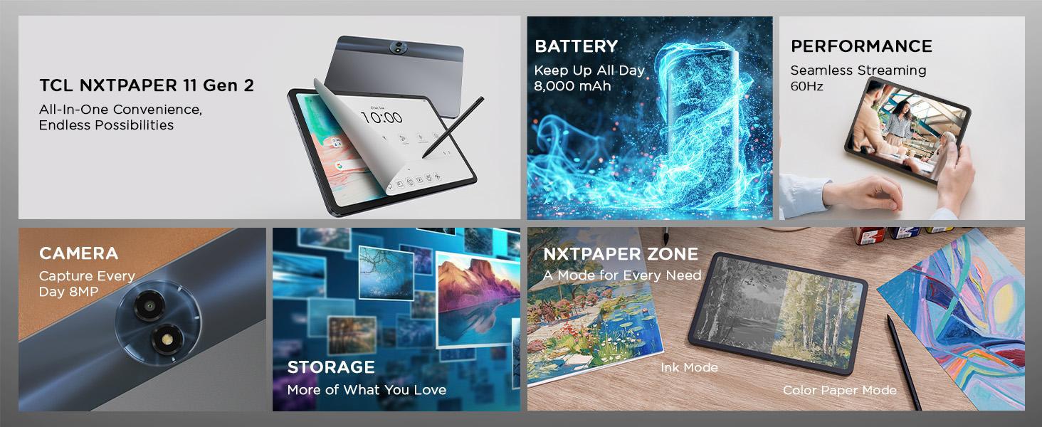 TCL NXTPAPER 11 Gen 2 Android Tablet - 11" NXTPAPER 4.0 Screen, Drawing Pad/Digital Notebook for Content Creators, Included Stylus & Flip Case (Screen Protection), Android 15, AI Tools, 6+64GB/8+128GB RAM, 8000mAh Battery, Gray, Built-In Camera, Contentcr TCL NXTPAPER 11 Gen 2 Android Tablet - 11" NXTPAPER 4.0 Screen, Drawing Pad/Digital Notebook for Content Creators, Included Stylus & Flip Case (Screen Protection), Android 15, AI Tools, 6+64GB/8+128GB RAM, 8000mAh Battery, Gray, Built-In Camera, Contentcr