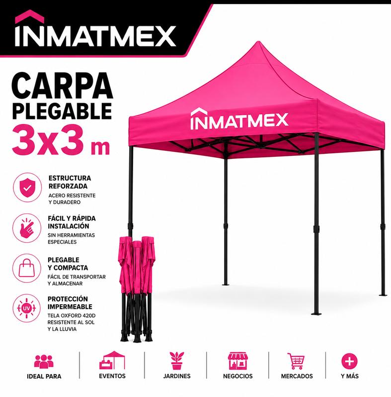 CARPA PLEGABLE 3X3 IMPERMEABLE PARA EVENTOS Y EXTERIOR