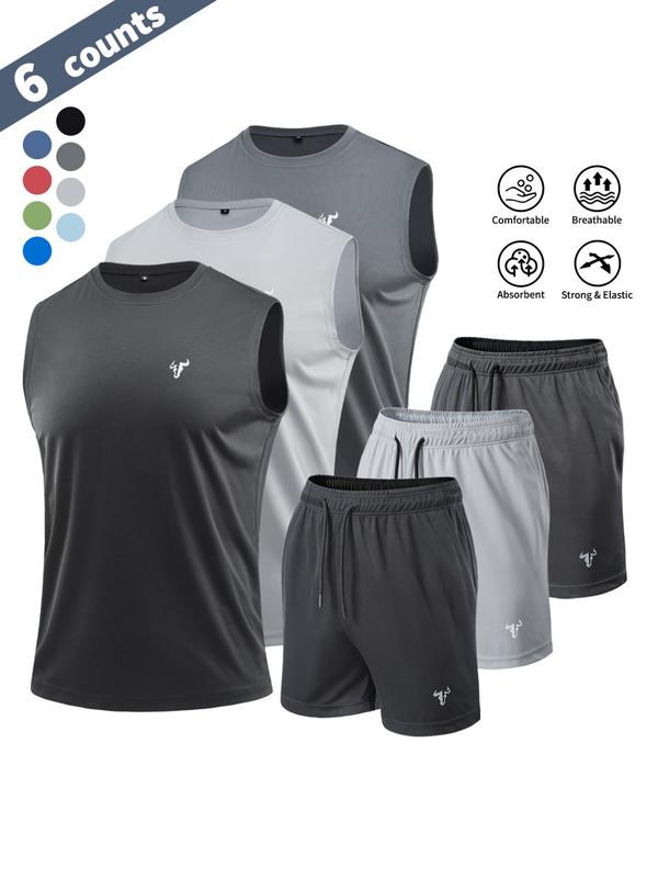 Conjunto deportivo de verano para hombre, paquete de 6 piezas, ropa deportiva ligera con compresión, camiseta de entrenamiento, top sin mangas reflectante, poliéster transpirable, ideal para gimnasio, correr, ciclismo, baloncesto y en casa, outfit activo