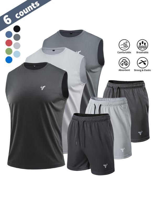 Conjunto deportivo de verano para hombre, paquete de 6 piezas, ropa deportiva ligera con compresión, camiseta de entrenamiento, top sin mangas reflectante, poliéster transpirable, ideal para gimnasio, correr, ciclismo, baloncesto y en casa, outfit activo