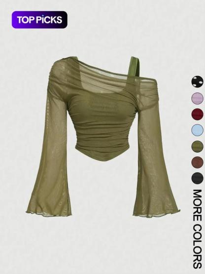Women's Drop Shoulder Slim Fit Casual T-Shirt, Fashionable Comfortable Autumn Top, Stylish Ladies' Clothing for Daily Wear