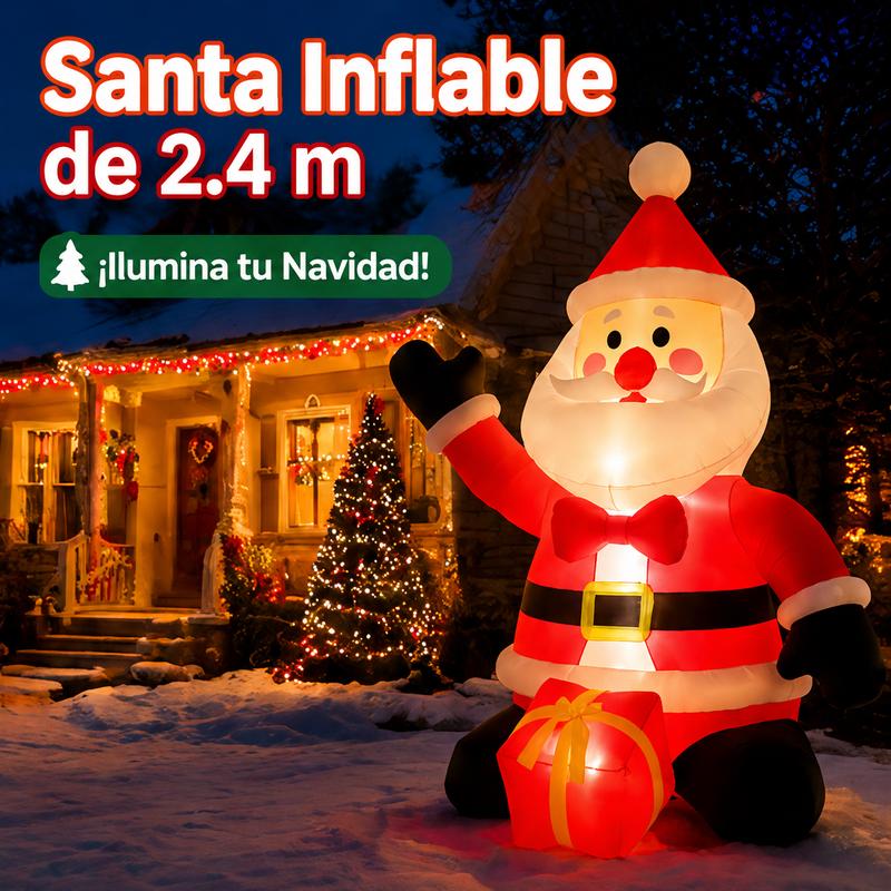 Danxilu Inflable Navidad 2.43m(8 Pies) Santa Claus Inflable Navideño Decoración con Luces Led Decoración Navideña Exterior Premium + Kit Antiviento(Soplador UL, Estacas y Bolsas Arena)