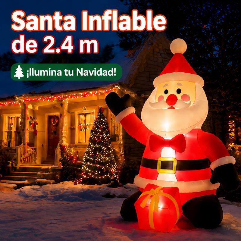 Danxilu Inflable Navidad 2.43m(8 Pies) Santa Claus Inflable Navideño Decoración con Luces Led Decoración Navideña Exterior Premium + Kit Antiviento(Soplador UL, Estacas y Bolsas Arena)