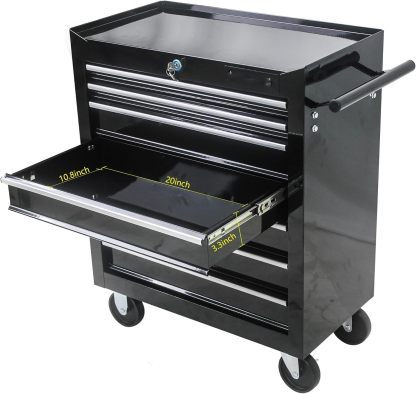 BouPower - Cofres de Herramientas de 7 cajones, clóset de Almacenamiento con Bandeja Desmontable, Color Negro