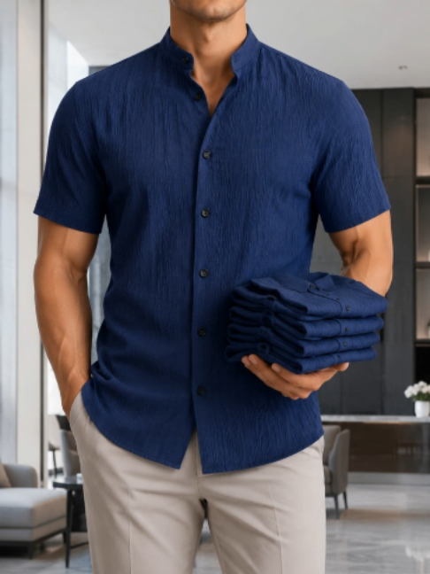 Paquete de 3 camisas para hombre de verano con manga corta — ligeras y transpirables, color sólido, abotonada, cuello alto, diseño de cuello bajo; ideales para vacaciones playas, fiestas junto piscina y atuendo casual; camisa playa, regalo para esposo.