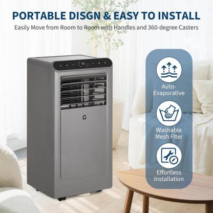 10000 BTU Portable Air Conditioners, 4-In-1 Portable AC Unit for Rooms Up to 350 Sq. Ft, Dehumidifier, Fan, Energy Saving, Remote Control, 24 Hour Timer, Sleep Mode, for Bedroom/Office