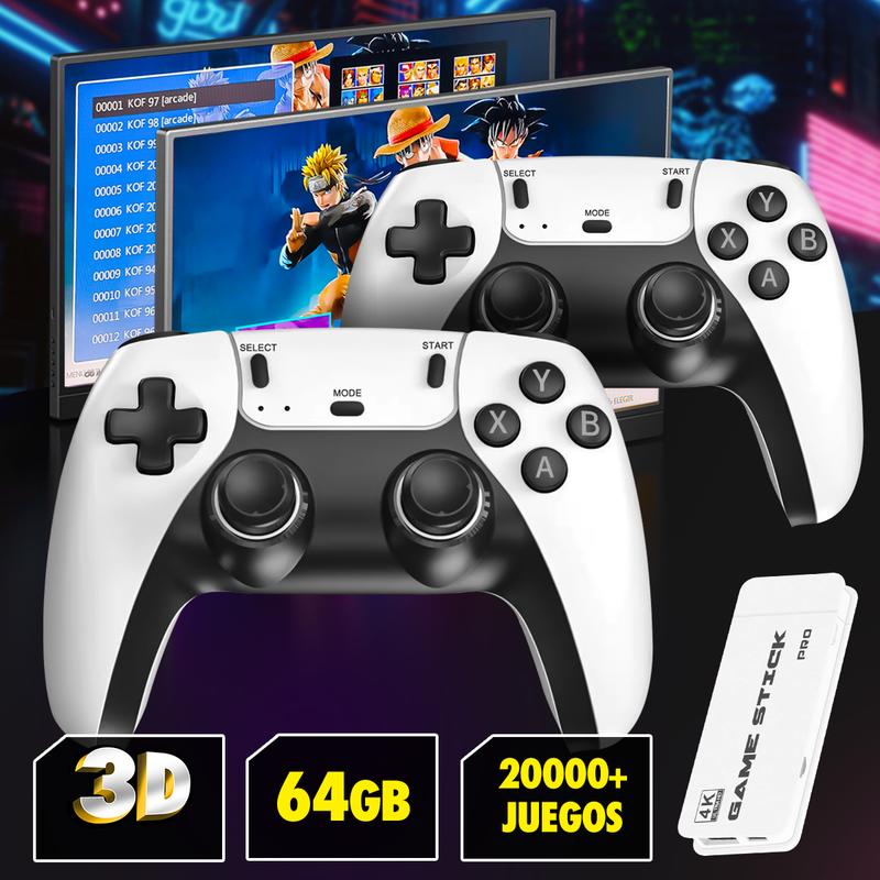 Consola de Videojuegos Retro M15 4K HDMI Stick - 64GB con 20,000+ Juegos Clasicos y 2 Controles Inalámbricos 2.4G, Plug and Play para TV