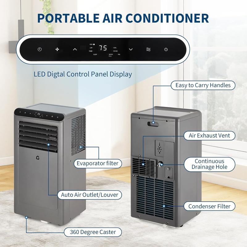 10000 BTU Portable Air Conditioners, 4-In-1 Portable AC Unit for Rooms Up to 350 Sq. Ft, Dehumidifier, Fan, Energy Saving, Remote Control, 24 Hour Timer, Sleep Mode, for Bedroom/Office