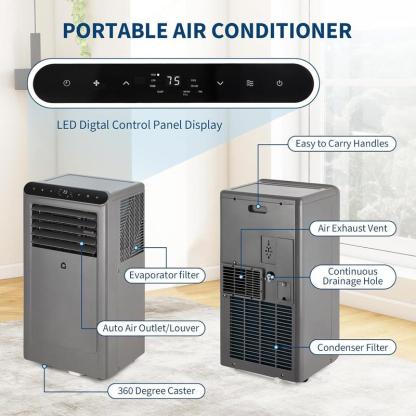 10000 BTU Portable Air Conditioners, 4-In-1 Portable AC Unit for Rooms Up to 350 Sq. Ft, Dehumidifier, Fan, Energy Saving, Remote Control, 24 Hour Timer, Sleep Mode, for Bedroom/Office