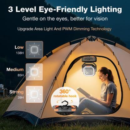 Ventilador portátil de camping 30000mAh recargable, con luz LED, cabezal 270° y control remoto, ventilador multifuncional para tienda de campaña, viajes, hogar y actividades al aire libre