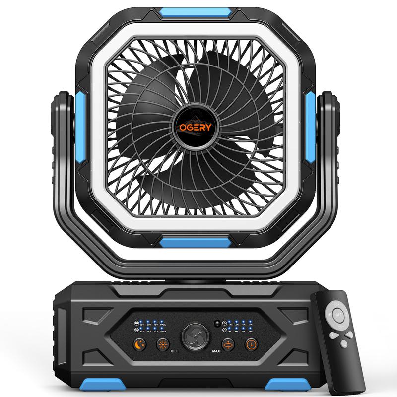 Ventilador portátil de camping 30000mAh recargable, con luz LED, cabezal 270° y control remoto, ventilador multifuncional para tienda de campaña, viajes, hogar y actividades al aire libre