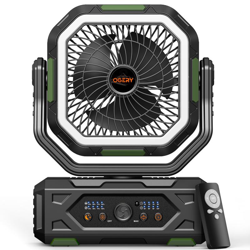 Ventilador portátil de camping 30000mAh recargable, con luz LED, cabezal 270° y control remoto, ventilador multifuncional para tienda de campaña, viajes, hogar y actividades al aire libre