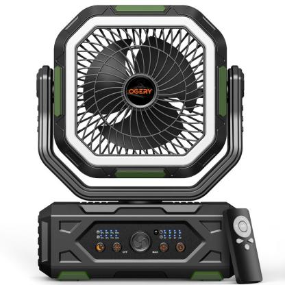 Ventilador portátil de camping 30000mAh recargable, con luz LED, cabezal 270° y control remoto, ventilador multifuncional para tienda de campaña, viajes, hogar y actividades al aire libre