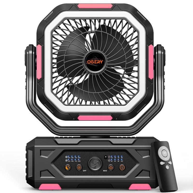 Ventilador portátil de camping 30000mAh recargable, con luz LED, cabezal 270° y control remoto, ventilador multifuncional para tienda de campaña, viajes, hogar y actividades al aire libre