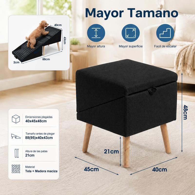 Rampa para Perros 2 en 1 con Silla Escalera Antideslizante para Mascotas Diseño Transformable para Sofá y Cama
