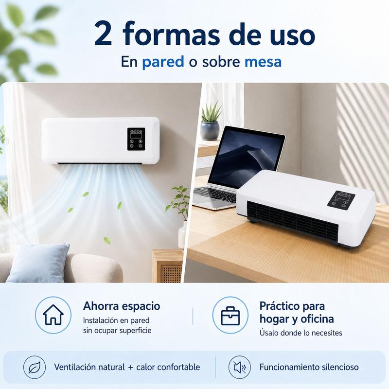 Calentador con control remoto, sin función de frío, calor y ventilación natural, sirve para secar ropa húmeda, apto para dormitorio, sala y departamento