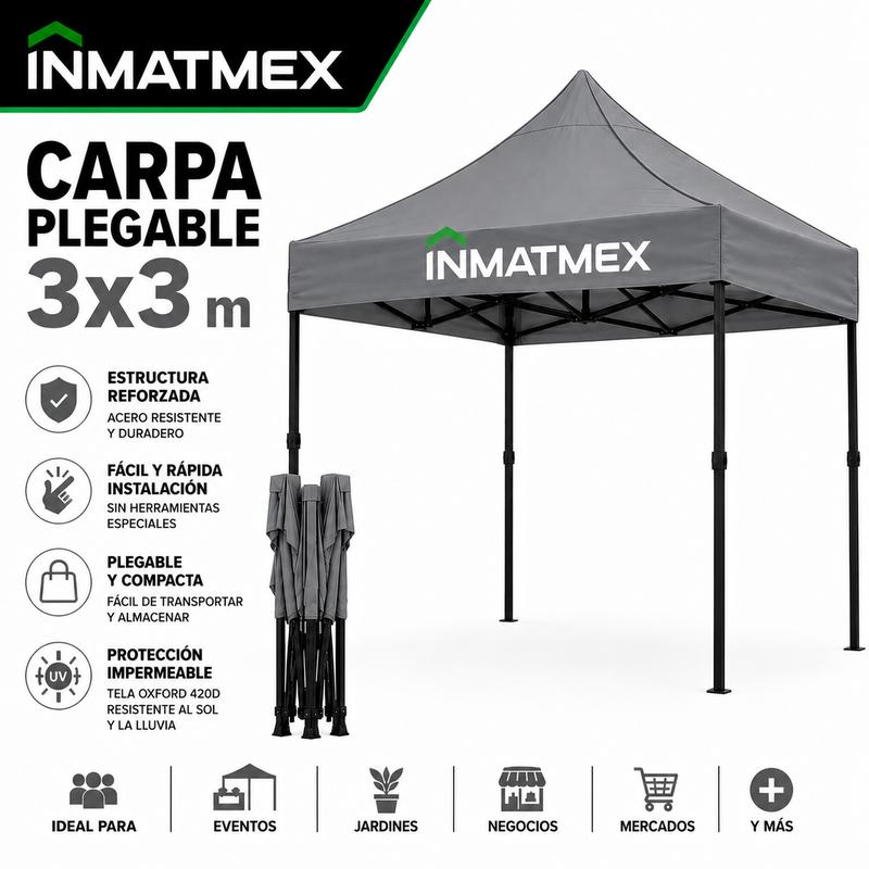 CARPA PLEGABLE 3X3 IMPERMEABLE PARA EVENTOS Y EXTERIOR