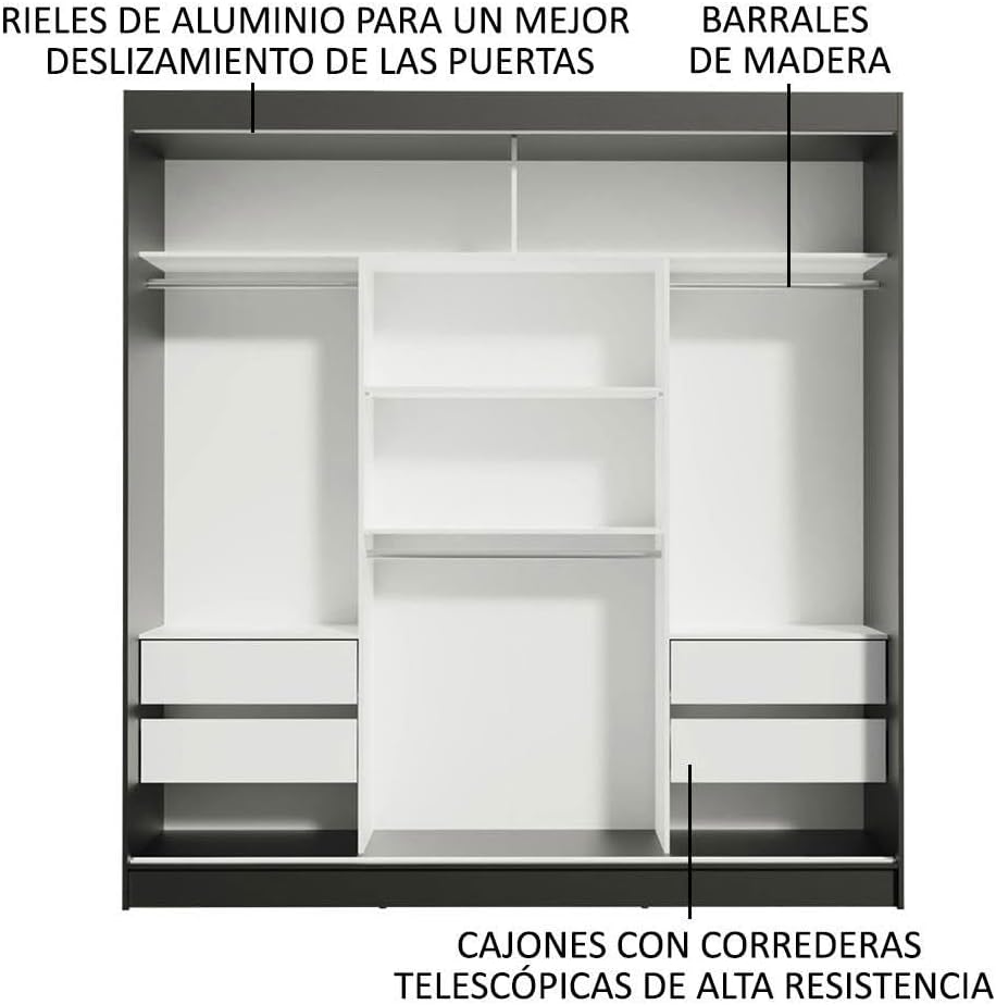 Madesa Ropero Closet con 3 Puertas y 1 Espejo Reno - Marrón