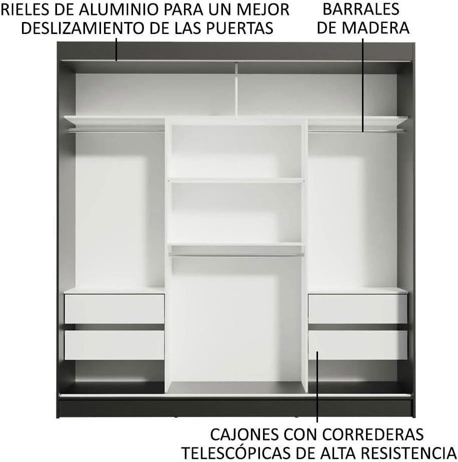 Madesa Ropero Closet con 3 Puertas y 1 Espejo Reno - Marrón