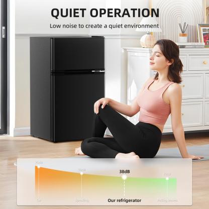 [Existencias limitadas] Mininevera de 3,2 pies cúbicos con congelador; refrigerador compacto de doble puerta con estantes ajustables y extraíbles, ideal para dormitorios, apartamentos, oficinas o sótanos.