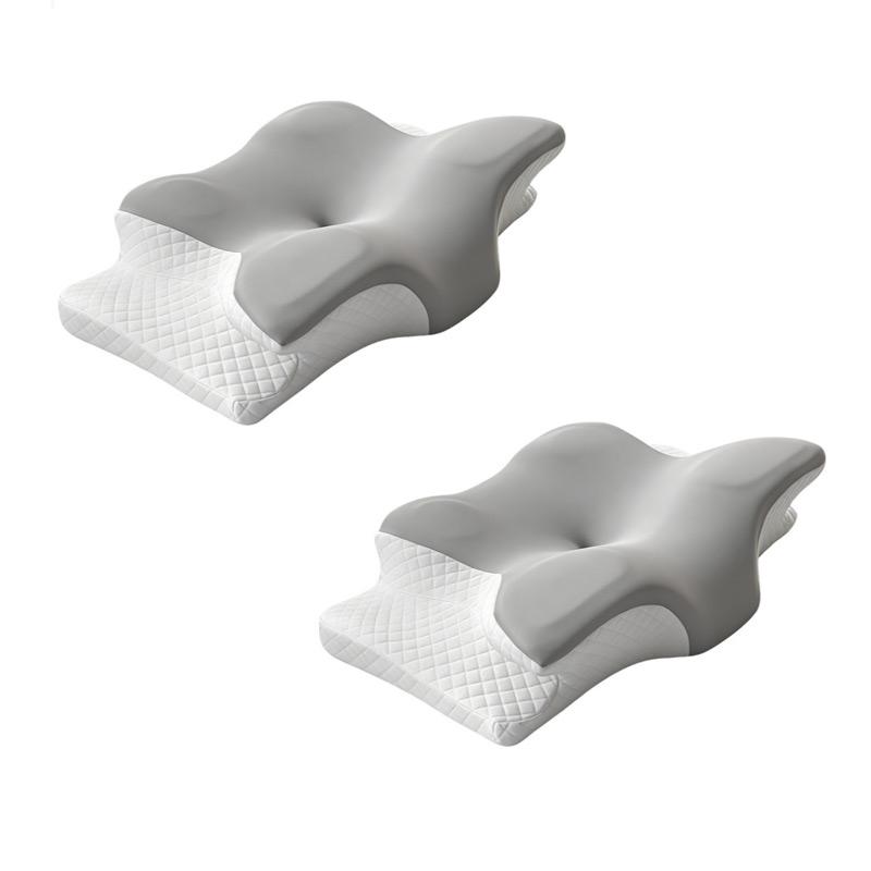 2piezas Almohada cervical de mariposa, espuma viscoelástica con doble altura , tela transpirable agradable al tacto, soporte ergonómico para el cuello para aliviar el sueño, gris y blanco