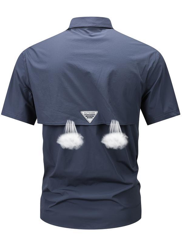 Summer outfit: New men's quick drying tactical short sleeved shirt, outdoor workwear, multi pocket lapel shirt, men's military elastic shirt, men's breathable top T-shirt, Casual Button-Front Shirt with Collar