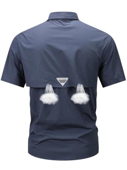 Summer outfit: New men's quick drying tactical short sleeved shirt, outdoor workwear, multi pocket lapel shirt, men's military elastic shirt, men's breathable top T-shirt, Casual Button-Front Shirt with Collar
