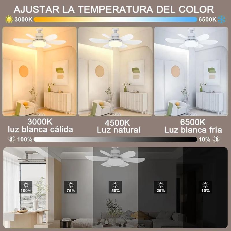 Ventilador De Techo Luz E27 Con Control Remoto Y Extensor