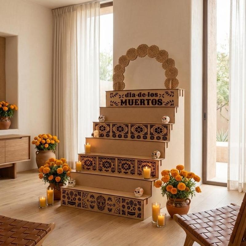 Mega Altar 7 Pisos + Arco Decorativo 163x80x80cm para Día de Muertos y Diseño Tradicional para Celebración