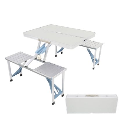 Outvita - Mesa de picnic portátil con asientos, juego de mesa de comedor plegable de una sola pieza con agujero para sombrilla para barbacoa, reuniones, viajes, fiestas, playa, patio