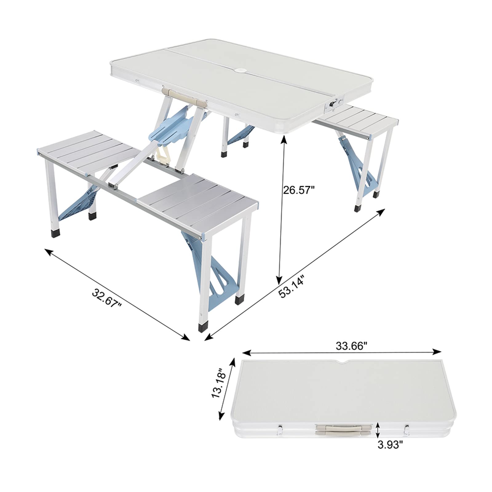 Outvita - Mesa de picnic portátil con asientos, juego de mesa de comedor plegable de una sola pieza con agujero para sombrilla para barbacoa, reuniones, viajes, fiestas, playa, patio