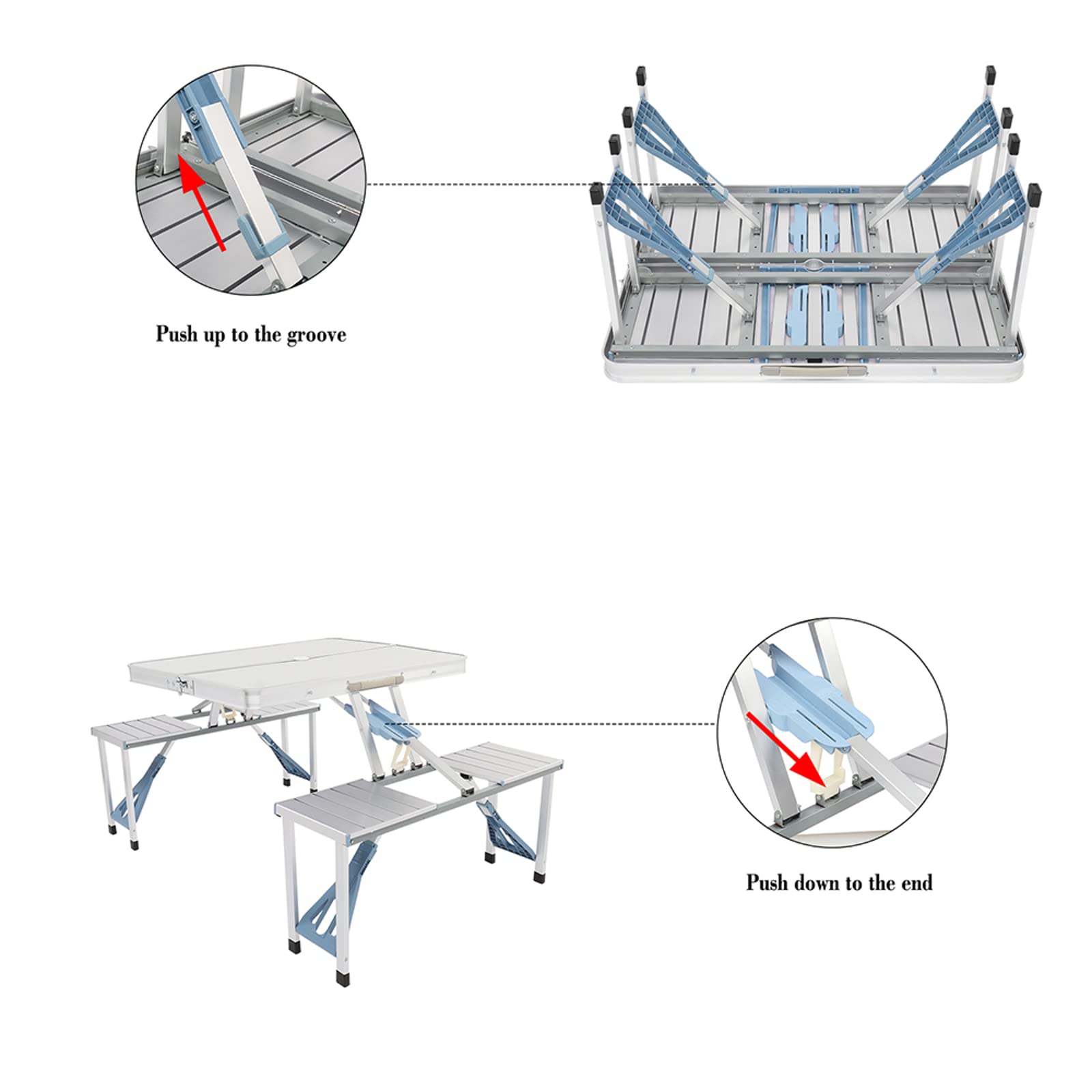 Outvita - Mesa de picnic portátil con asientos, juego de mesa de comedor plegable de una sola pieza con agujero para sombrilla para barbacoa, reuniones, viajes, fiestas, playa, patio