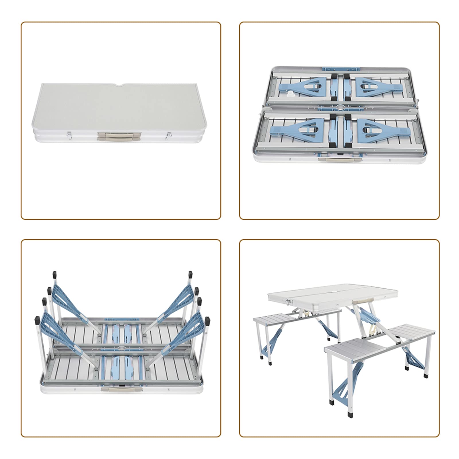 Outvita - Mesa de picnic portátil con asientos, juego de mesa de comedor plegable de una sola pieza con agujero para sombrilla para barbacoa, reuniones, viajes, fiestas, playa, patio