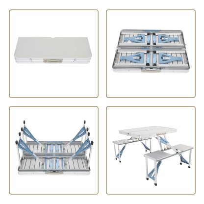 Outvita - Mesa de picnic portátil con asientos, juego de mesa de comedor plegable de una sola pieza con agujero para sombrilla para barbacoa, reuniones, viajes, fiestas, playa, patio