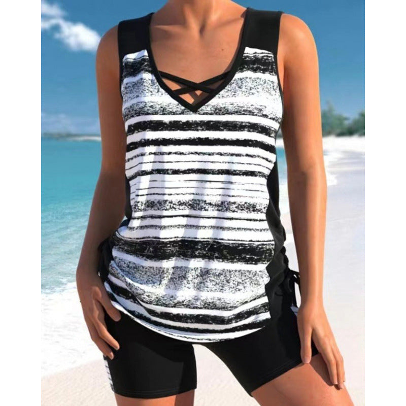 AST DAY 60% OFF Women's Tummy Control Tankini Set with Built-In Bra Flattering Boho Swimwear with Shorts