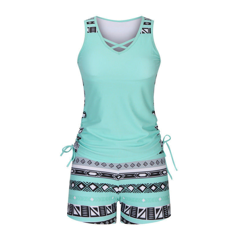 AST DAY 60% OFF Women's Tummy Control Tankini Set with Built-In Bra Flattering Boho Swimwear with Shorts