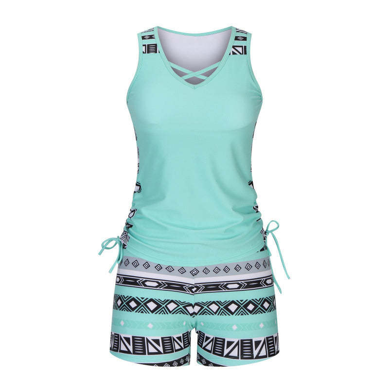 AST DAY 60% OFF Women's Tummy Control Tankini Set with Built-In Bra Flattering Boho Swimwear with Shorts