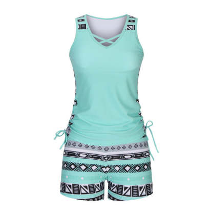 AST DAY 60% OFF Women's Tummy Control Tankini Set with Built-In Bra Flattering Boho Swimwear with Shorts