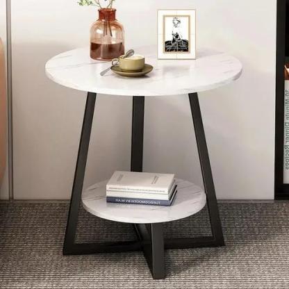 Mesa De Centro Auxiliar Minimalista Redonda Para Sala De Gri Marróny Negro