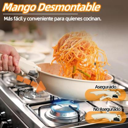 Batería De Cocina 15/17/22 Piezas Juego De Sartenes Ollas  Utensilios Sartenes Antiadherentes Con Mangos Desmontables Y Tapas De Vidrio Para Inducción, Gas Y Horno Negro Blanco Libre de PTFE, PFOA, plomo y cadmio. Cocina con menos aceite, sin que se pegue