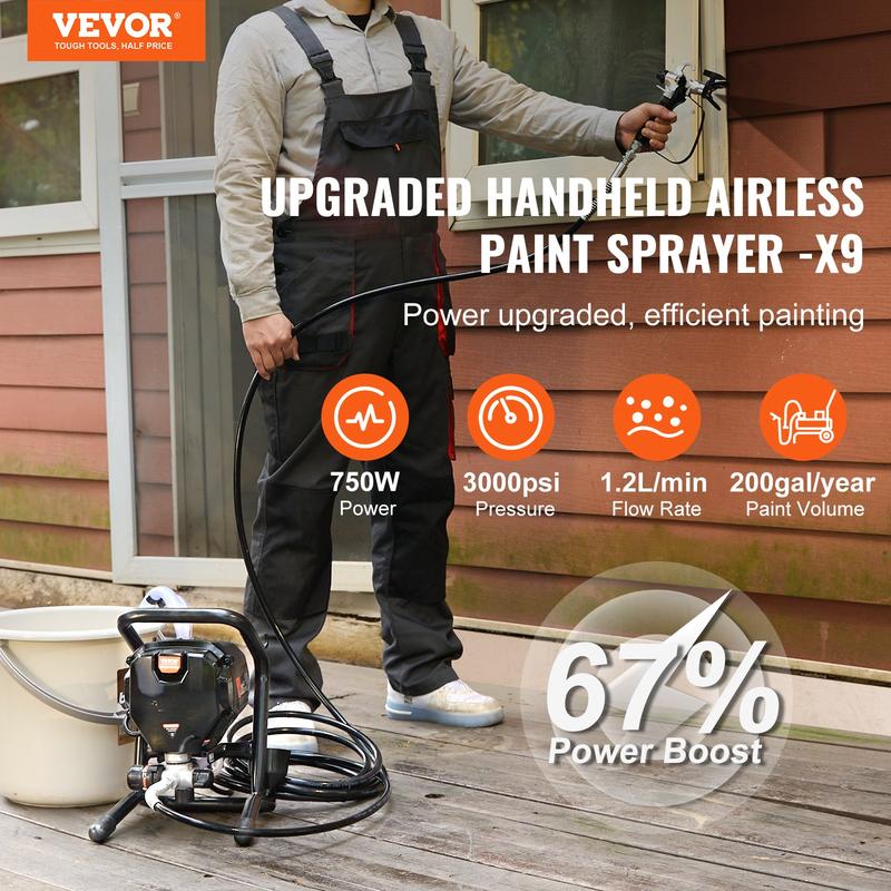 Pulverizador de pintura sin aire con soporte, 3000 PSI, 750 W, para interiores y exteriores del hogar, muebles y vallas, pulverizador de pintura manual con manguera