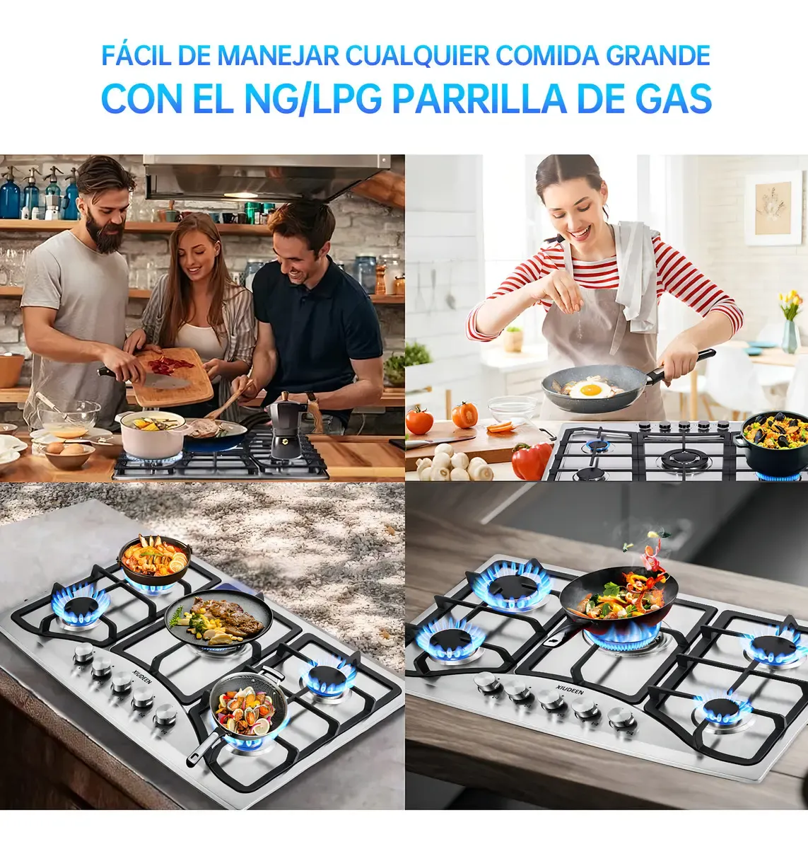 Parrilla de Gas Xiudeen Empotrable o de Mesa con 5 Quemadores en Acero Inoxidable Plateado
