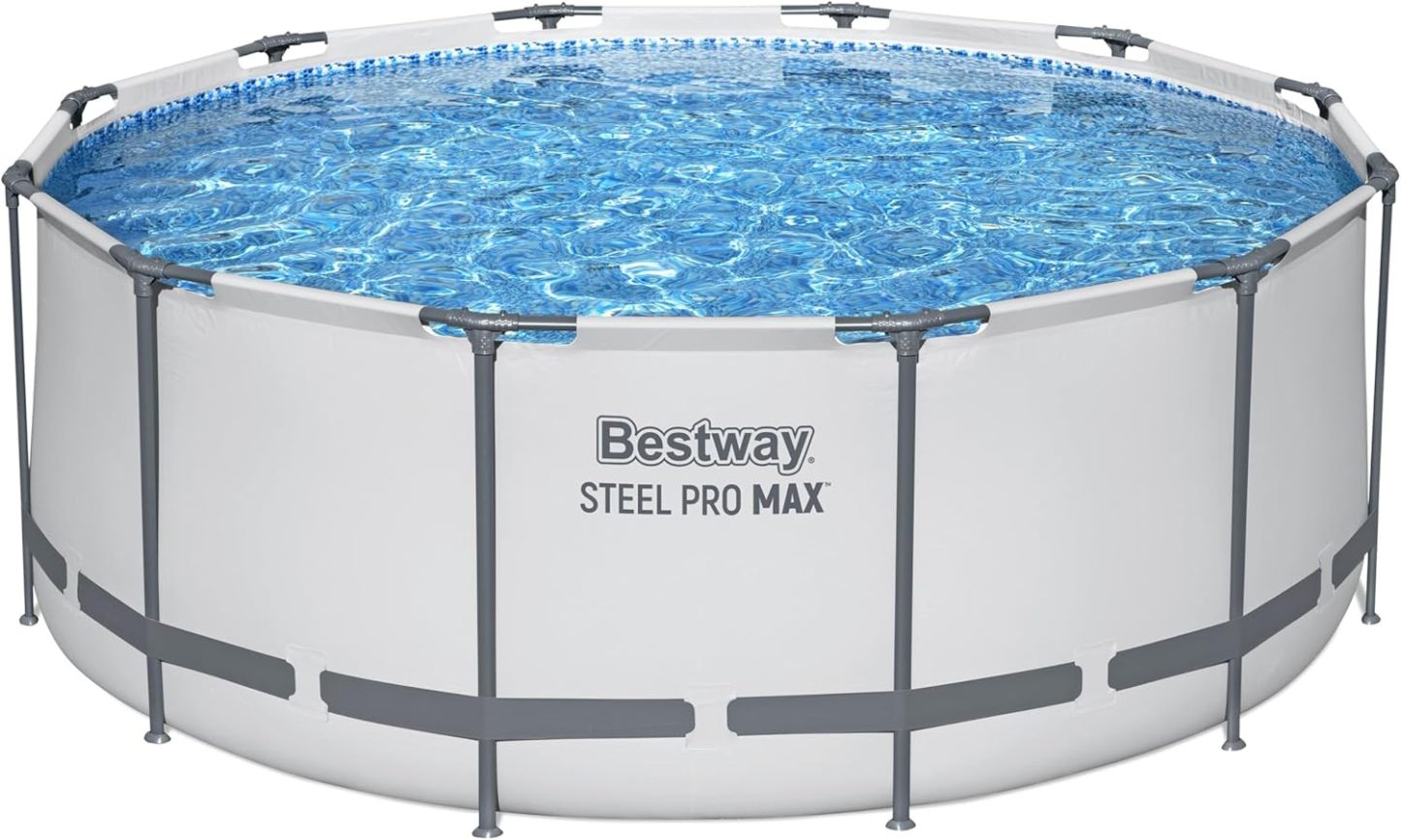 BESTWAY 56421 Alberca con Estructura Redonda 3.66x1.22cm con Bomba y Filtro Gris, Gris