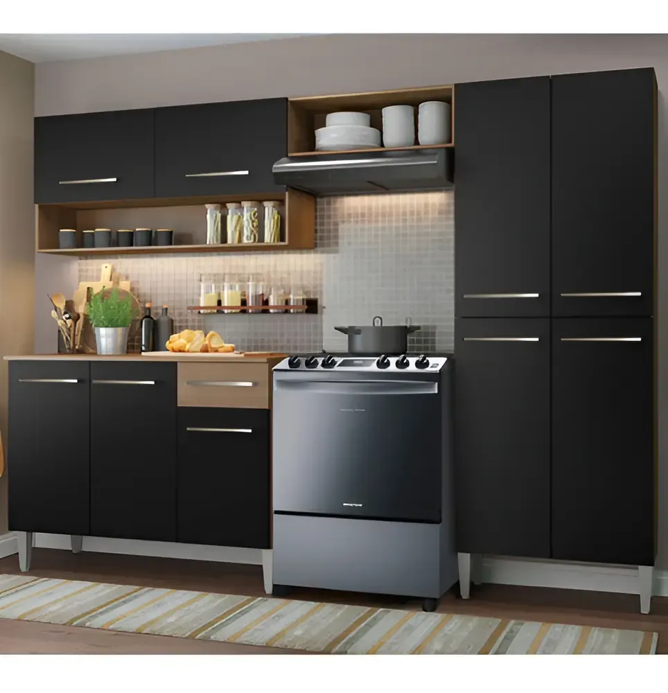 Cocina Integral Completa Emilly Pop 229 cm 2 Marrón Negro Madesa GREM229002